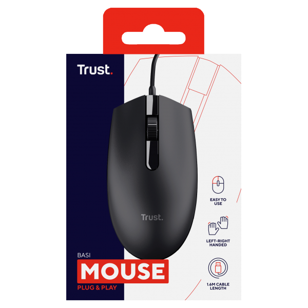 Ratón con Cable TRUST Basi - USB  1200DPI  Negro