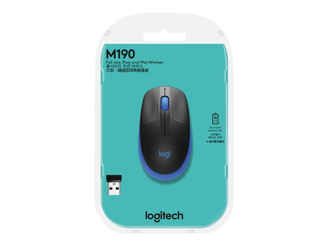 Mouse Raton Logitech M190 Full Size Optico Wireless Inalambrico Azul