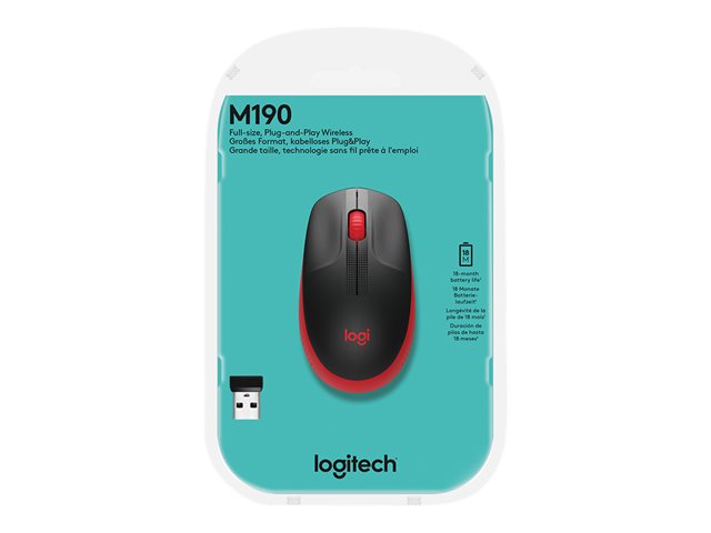 Mouse Raton Logitech M190 Full Size Optico Wireless Inalambrico Rojo