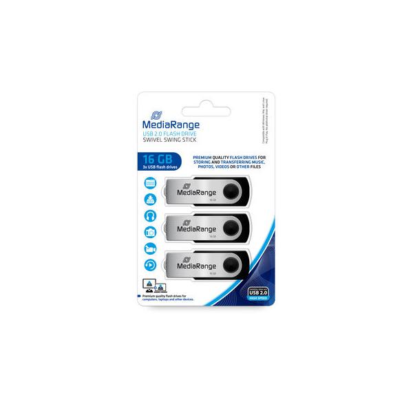 Pendrive 16gb Usb 2.0 Mediarange 3 Pack Hover Image