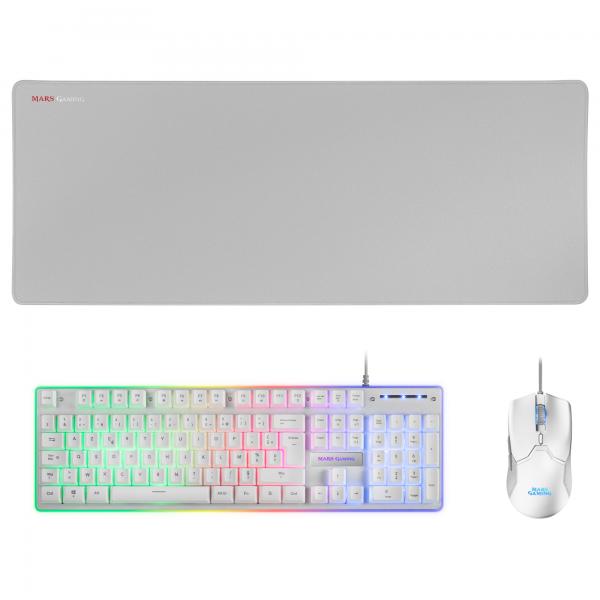 TECLADO MOUSE Y ALFOMBRILLA MARS GAMING MCPX FRANCES WHITE TELCADO HIBRIDO H-MECH MOUSE ULTRA Hover Image