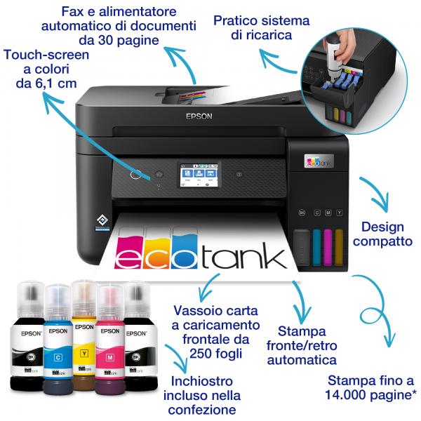 Impresora Multifunción Tinta EPSON Ecotank ET-4800 Color - Dúplex Manual  33PPM  5760x1440  1200ppp  USB/WiFi/Ethernet - Botella Epson 104