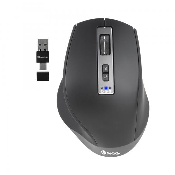 Ratón Inalámbrico Recargable Ergonomico NGS Blur-RB - USB  3200DPI  Multidispositivo  Negro