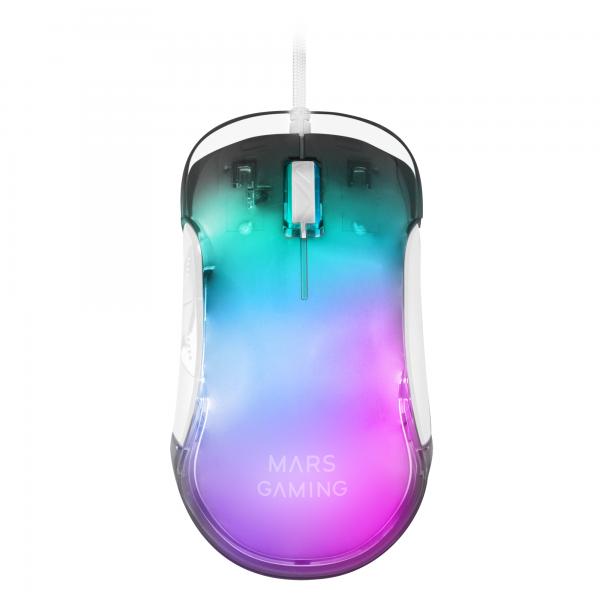 Mouse Mars Gaming Rgb Mmgloww White 12800dpi Iluminacion Total Chroma-glow Con Cuerpo Acabado En Esp