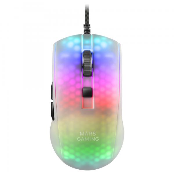 Mouse Mars Gaming Rgb Mmr Translucido White 12800dpi Ultra Ligero 58g Iluminacion Rgb Switches Mecan