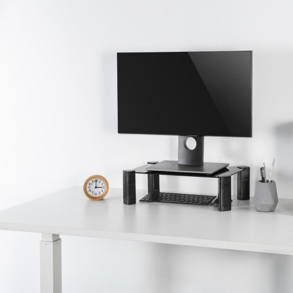 Aisens soporte elevador cristal para monitor / portatil, negro