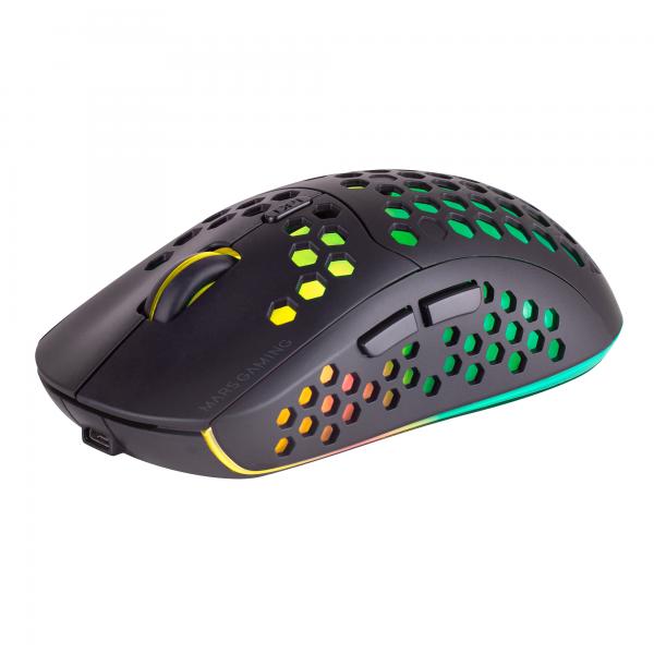 Mouse Mars Gaming Wireless Rgb Mmw3 Black Usb 2.4g Bateria Recargable 3200dpi Ultraligero Hive Ilumi
