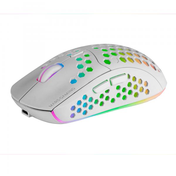 Mouse Mars Gaming Wireless Rgb Mmw3 White Usb 2.4g Bateria Recargable 3200dpi Ultraligero Hive Ilumi