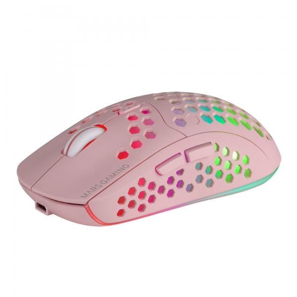 Mouse Mars Gaming Wireless Rgb Mmw3 Pink Usb 2.4g Bateria Recargable 3200dpi Ultraligero Hive Ilumin