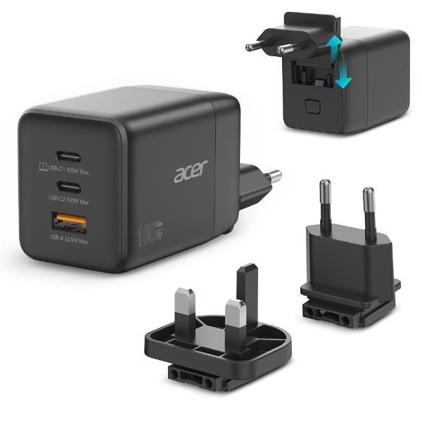Cargador De Pared Acer 100w 2x Usb Tipo C 1x Usb Tipo A