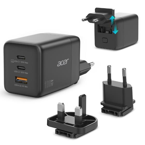 Cargador De Pared Acer 100w 2x Usb Tipo C 1x Usb Tipo A
