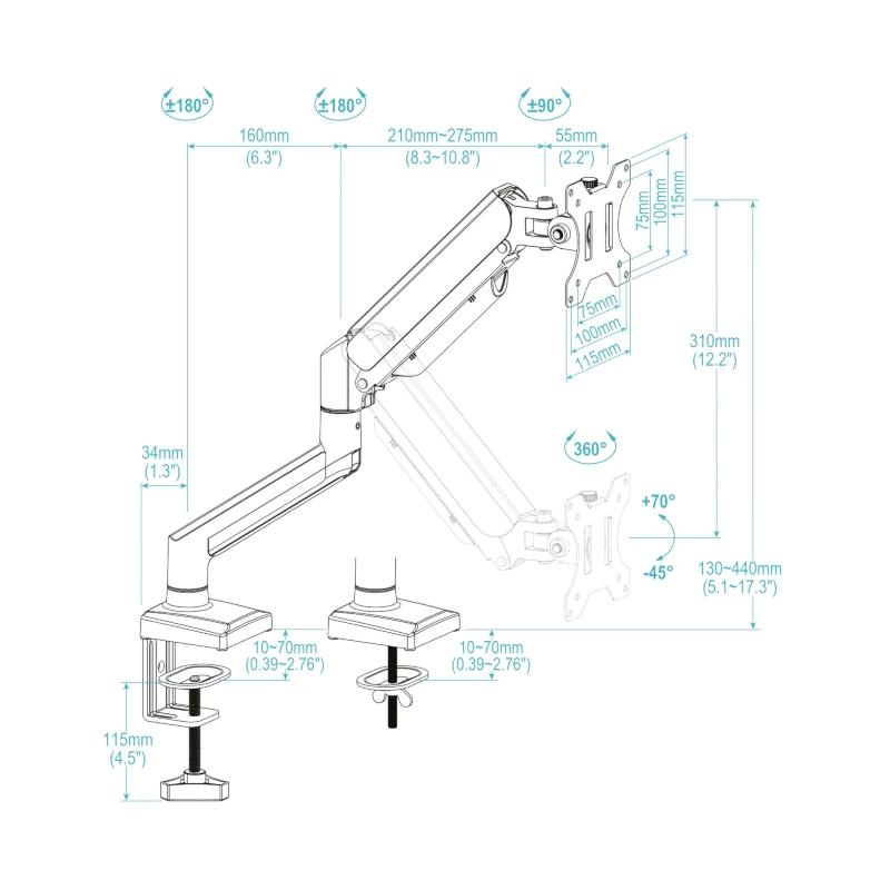 Tooq Soporte mesa DB1334TNR-B 1 brazo 13-34"