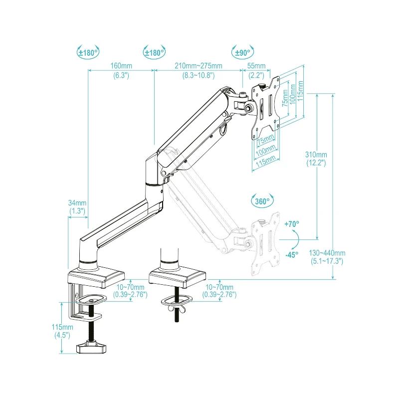 Tooq Soporte mesa DB1334TNR-W 1 brazo 13-34 Blanco