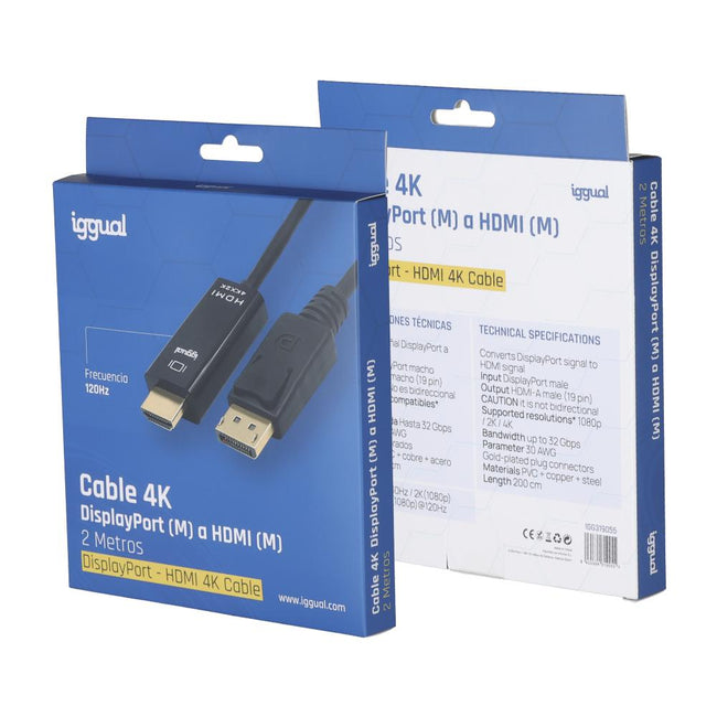 iggual Cable DisplayPort (M) a HDMI (M) 4K 2metros Main Image