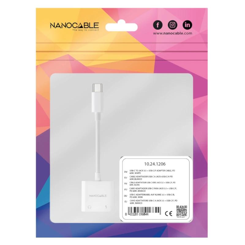 Nanocable Adaptador USB-C a Jack+USB-C/H PD 60W