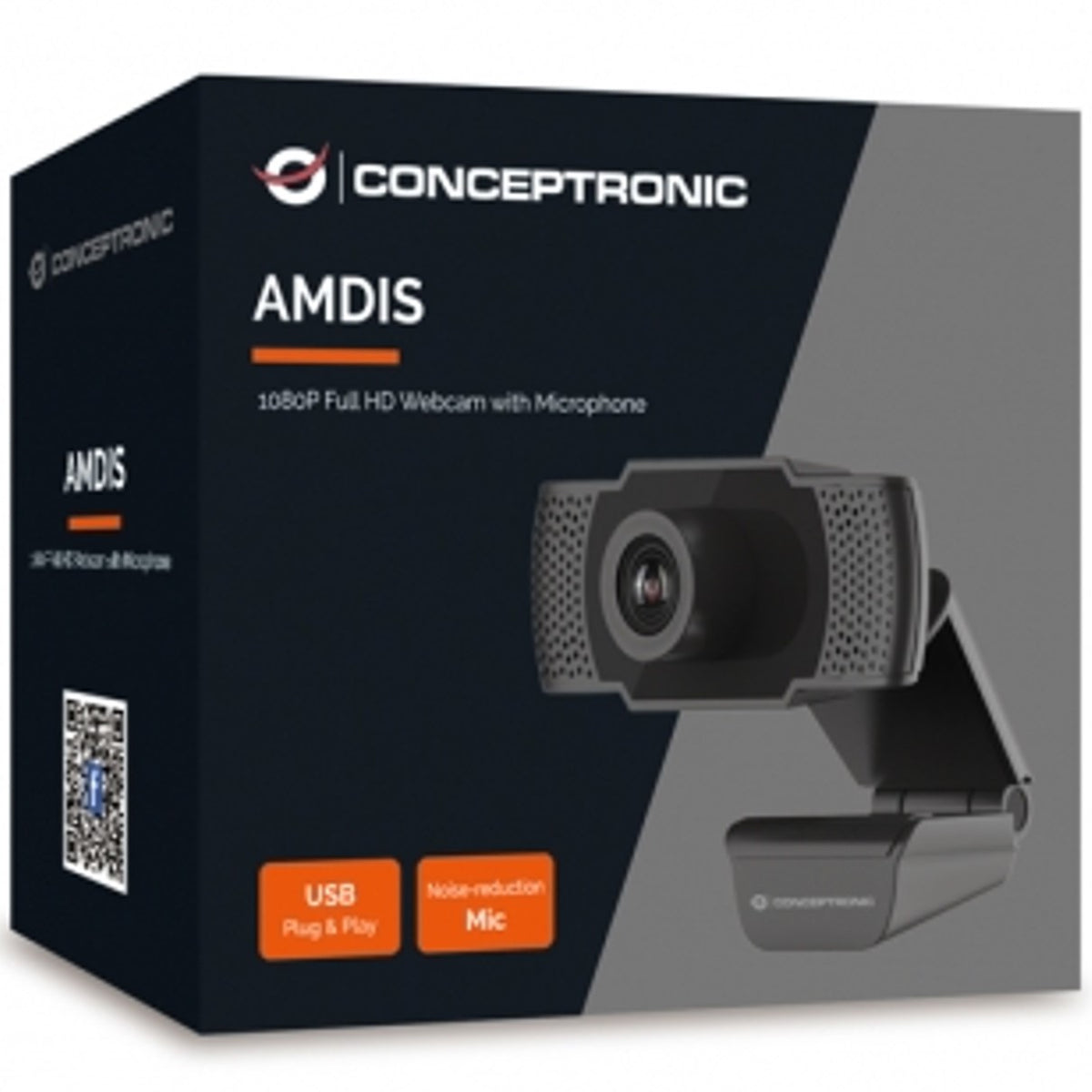 Webcam Fhd Conceptronic Amdis01b - 1080p - Usb - 30 Fps - Angulo Vision 90 - Foco Manual - Microfono Integrado