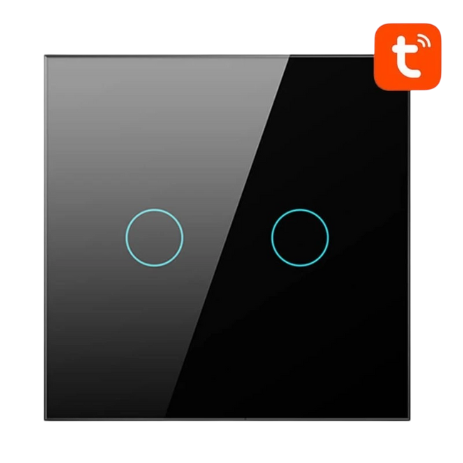 Avatto TS02-EU-B2 2 Botones WiFi Negro - Interruptor Táctil Inteligente Hover Image