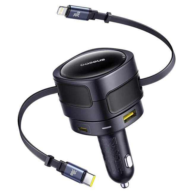 Baseus Enjoyment Max Cargador de Coche 90W con cables USB-C+Lightning y puertos USB-A+USB-C Hover Image