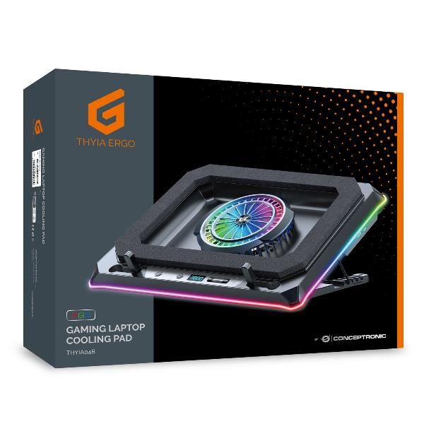 Base De Refrigeracion Para Portatiles Gaming Conceptronic Thyia04b Hasta 19" Ventilador Luz Rgb