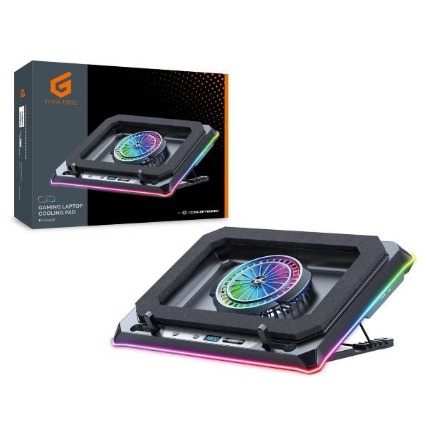 Base De Refrigeracion Para Portatiles Gaming Conceptronic Thyia04b Hasta 19" Ventilador Luz Rgb