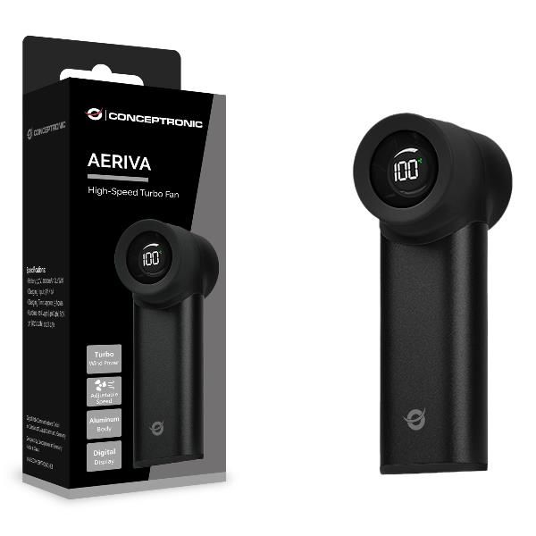 Ventilador Mini Portatil Conceptronic Aeriva02b Turbo Alta Velocidad Pantalla Digital Cuerpo Alumini