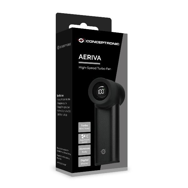 Ventilador Mini Portatil Conceptronic Aeriva02b Turbo Alta Velocidad Pantalla Digital Cuerpo Alumini