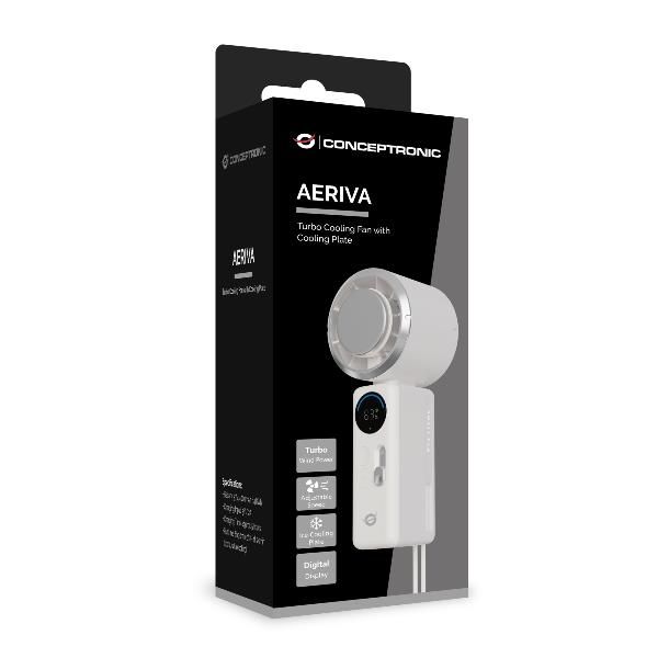 Ventilador Mini Portatil Conceptronic Aeriva03c Turbo Placa Enfriamiento Pantalla Digital Blanco Cre