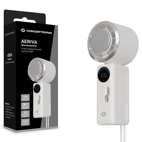Ventilador Mini Portatil Conceptronic Aeriva03c Turbo Placa Enfriamiento Pantalla Digital Blanco Cre