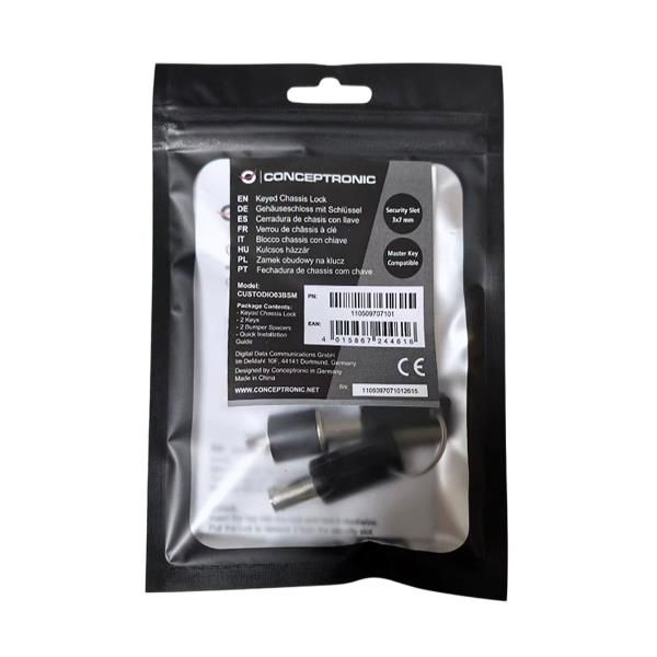 Cerradura De Seguridad Con Llave Conceptronic Custodio03bsm Para Chasis Compatible Con Llave Maestra