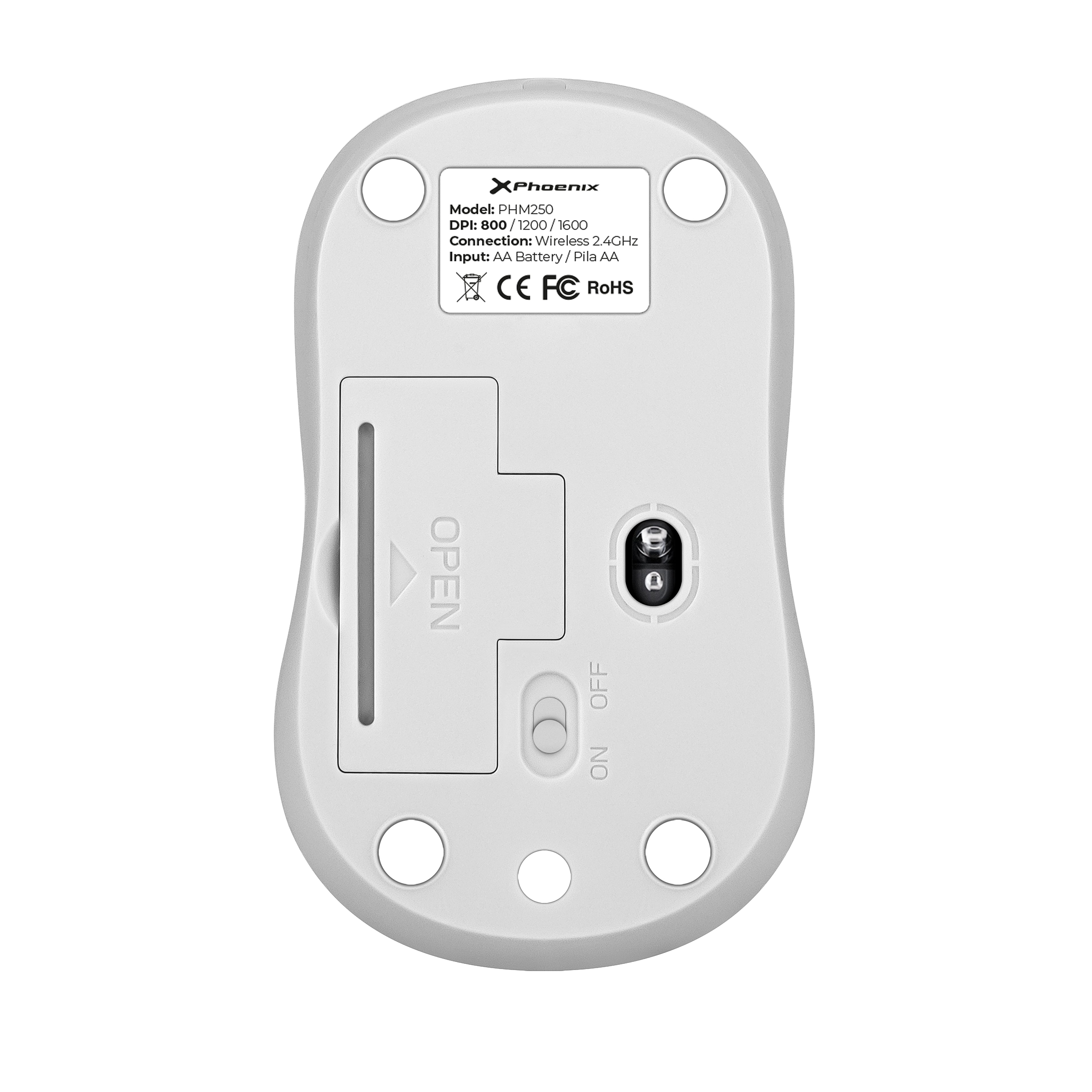 Phoenix M250 Ratón Inalámbrico 2.4 Ghz Receptor Usb Hasta 1600 Dpi Compatible Con Pc Mac Portátil Color Blanco