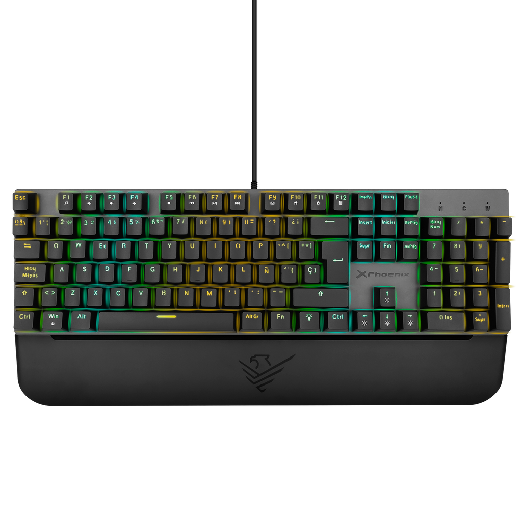 Teclado Mecanico Gaming Phoenix Mk1 Elite Full Rgb Configurable Switches Brown Usb Con Reposamuecas