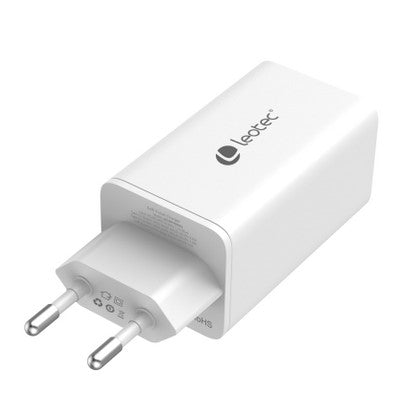 Cargador De Pared Leotec 65w Carga Rapida 2 Usb Tipo - C Pd 1 Usb - A Blanco