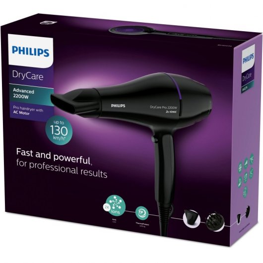 Secador De Pelo Philips Drycare Advanced Pro 2200w Ionizador X2 - Frio - Boq.9mm - Cable 1.8m - 6 Posiciones