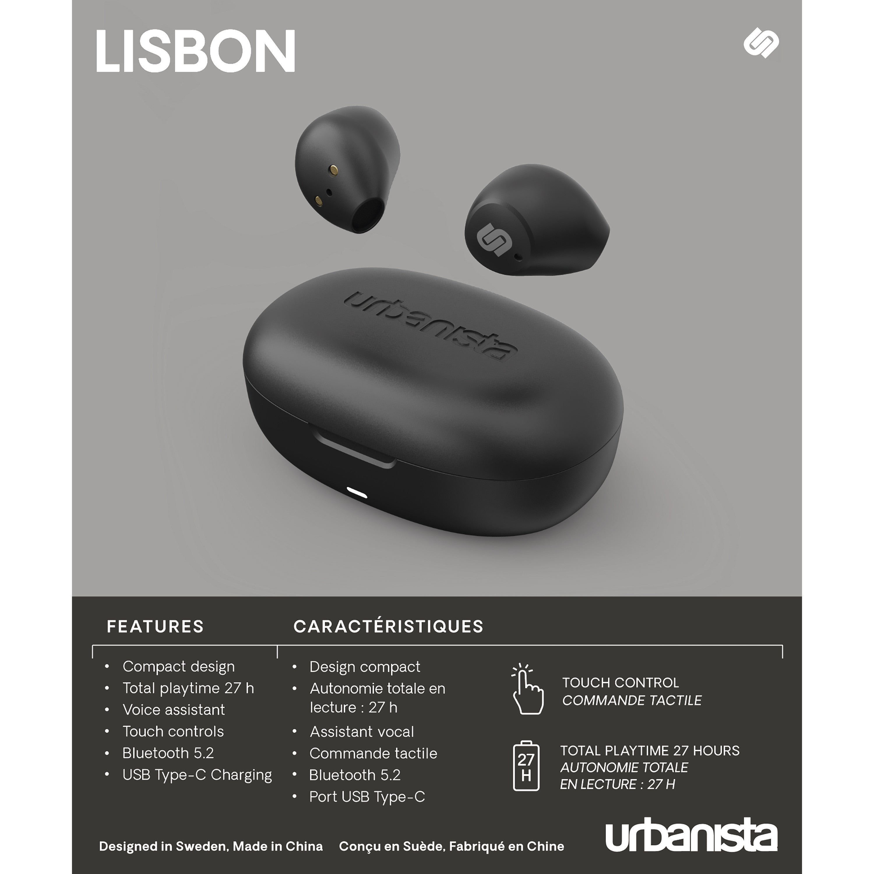 Auriculares Urbanista True Wireless Inalambricos Lisbon Midnight Black
