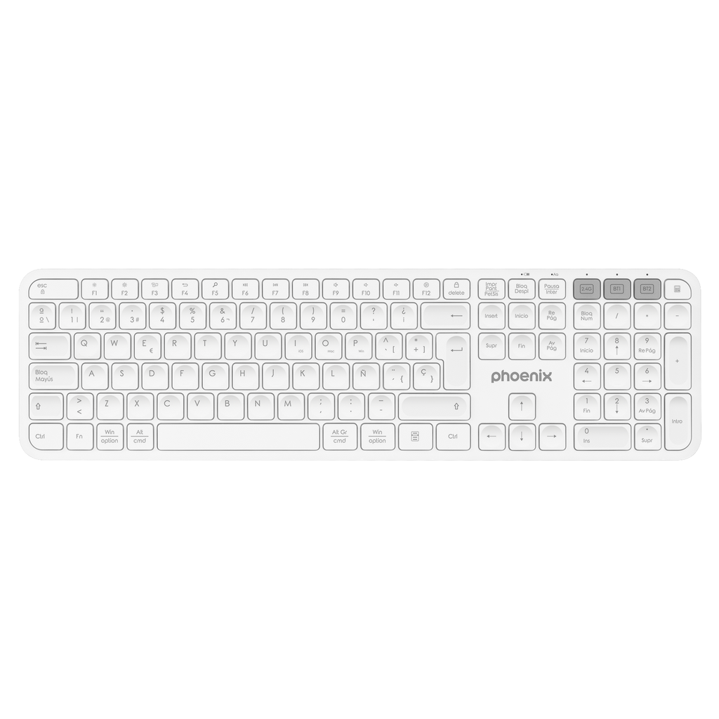Teclado Inalámbrico Multidispositivo Phoenix K300 Blueooth Dual Y 2.4ghz Blanco