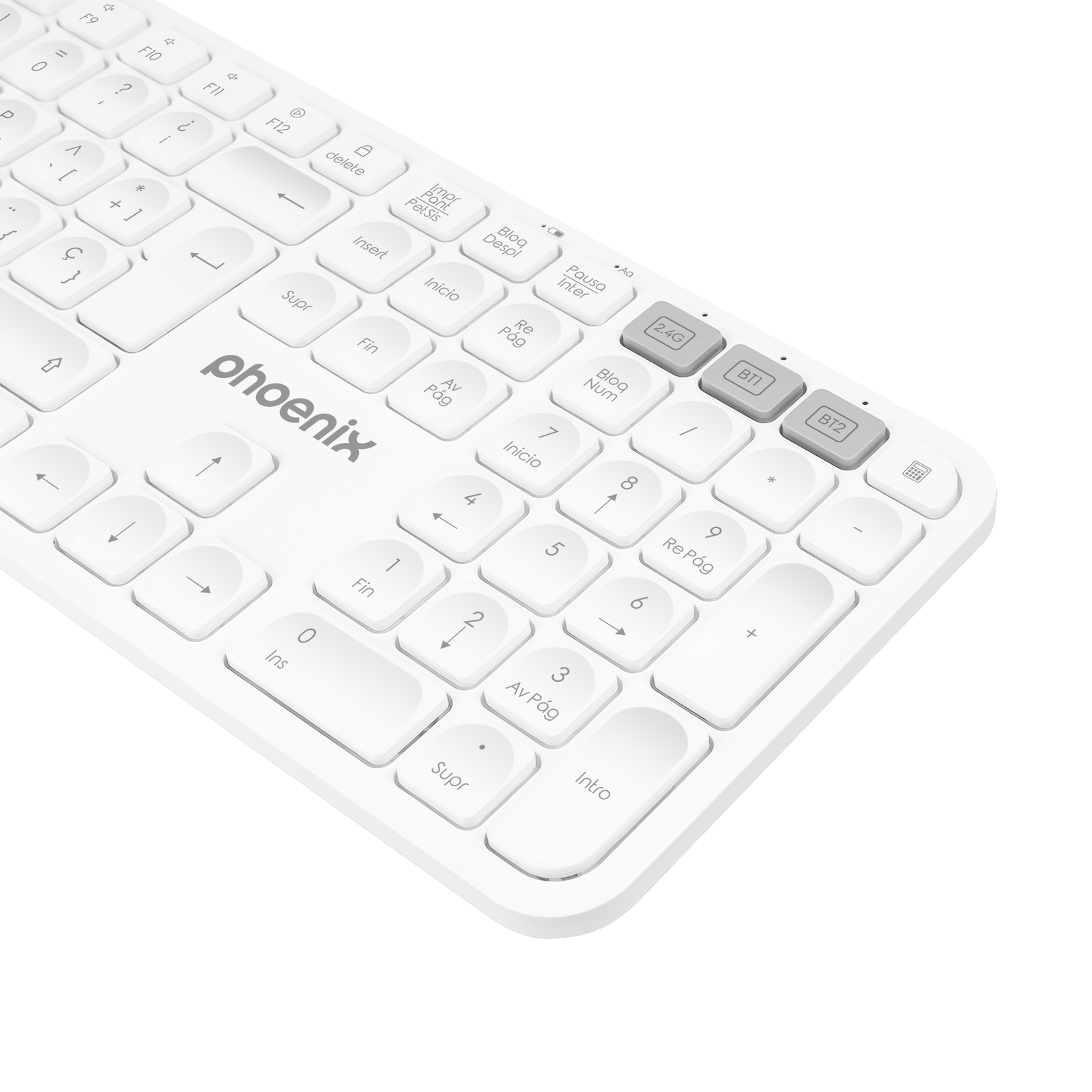 Teclado Inalámbrico Multidispositivo Phoenix K300 Blueooth Dual Y 2.4ghz Blanco