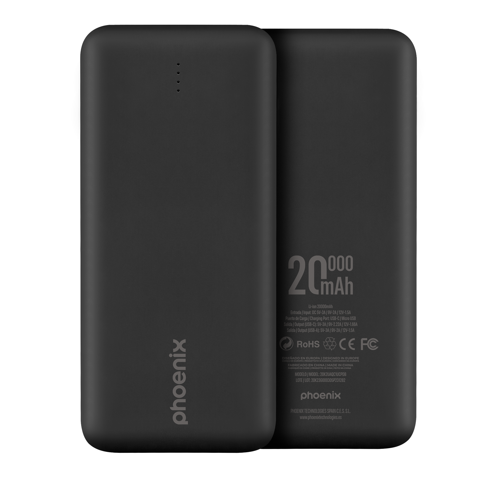 Phoenix Powerbank Batería Externa 20000mah Con 2 Usb Carga Rapida Y 1 Usb Tipo C Pd