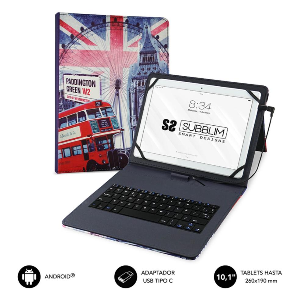 Funda + Teclado Subblim Keytab Usb Tipo C 10.1 Pulgadas England