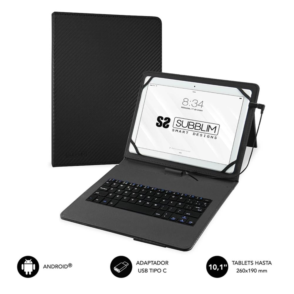 Funda + Teclado Subblim Para Tablet 9.6 Pulgadas A 11 Pulgadas Negro