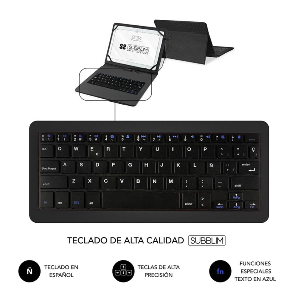 Funda + Teclado Subblim Para Tablet 9.6 Pulgadas A 11 Pulgadas Negro