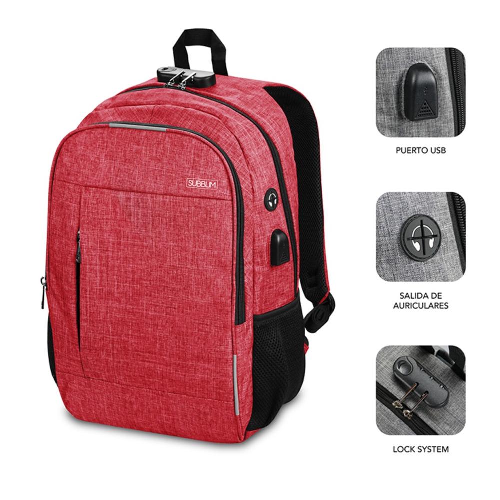 Mochila Subblim Urban Lock Backpack Para Portatil 16 Pulgadas Rojo