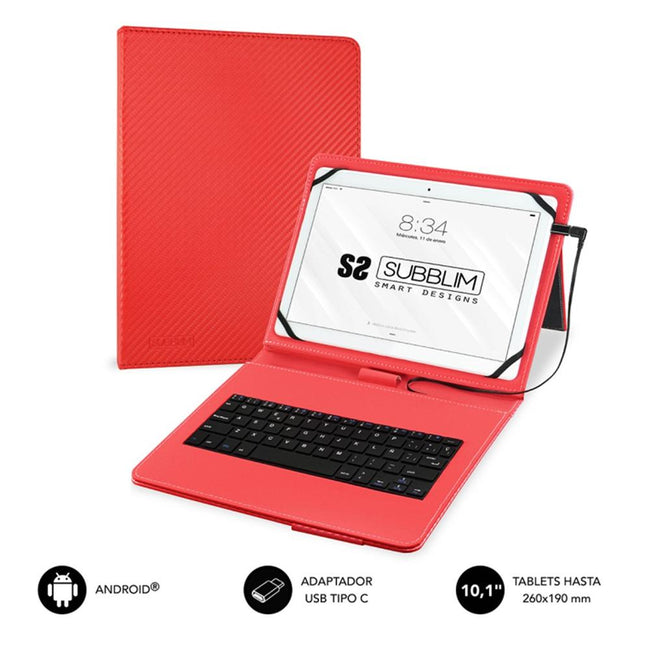 Funda + Teclado Subblim Keytab Pro Para Tablet 10.1 Pulgadas Rojo Hover Image