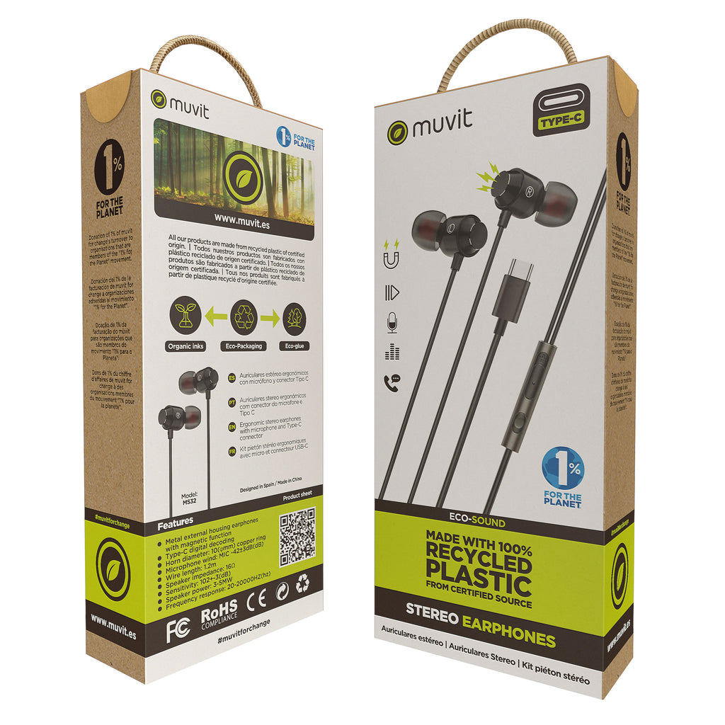 Auriculares Magneticos Muvit M32 Usb Tipo C Negro