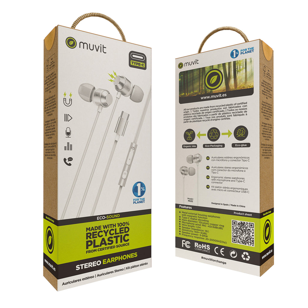 Auriculares Magneticos Muvit M32 Usb Tipo C Blanco