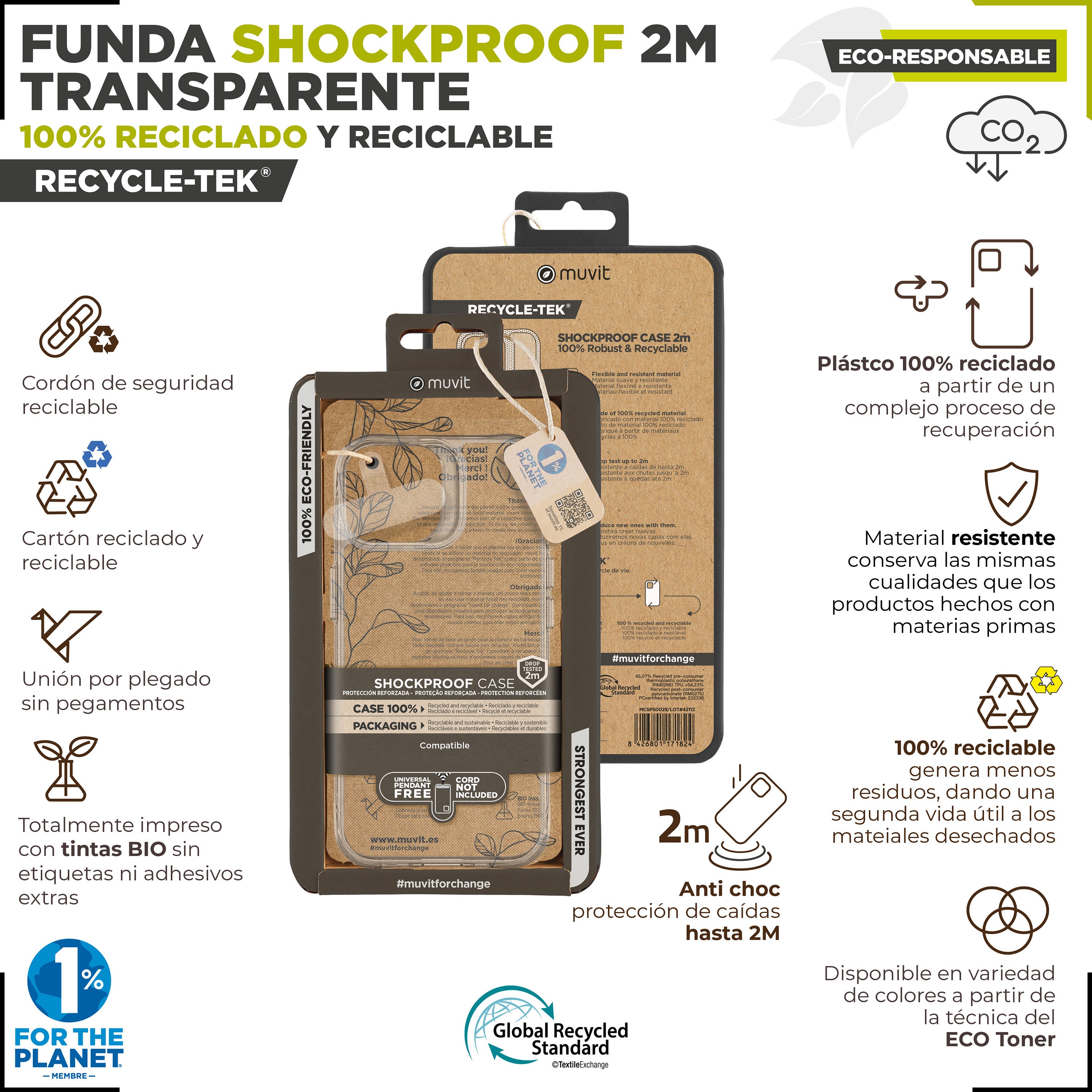Funda Muvit Shockproof 2m Para Apple Iphone 15 Plus Transparente