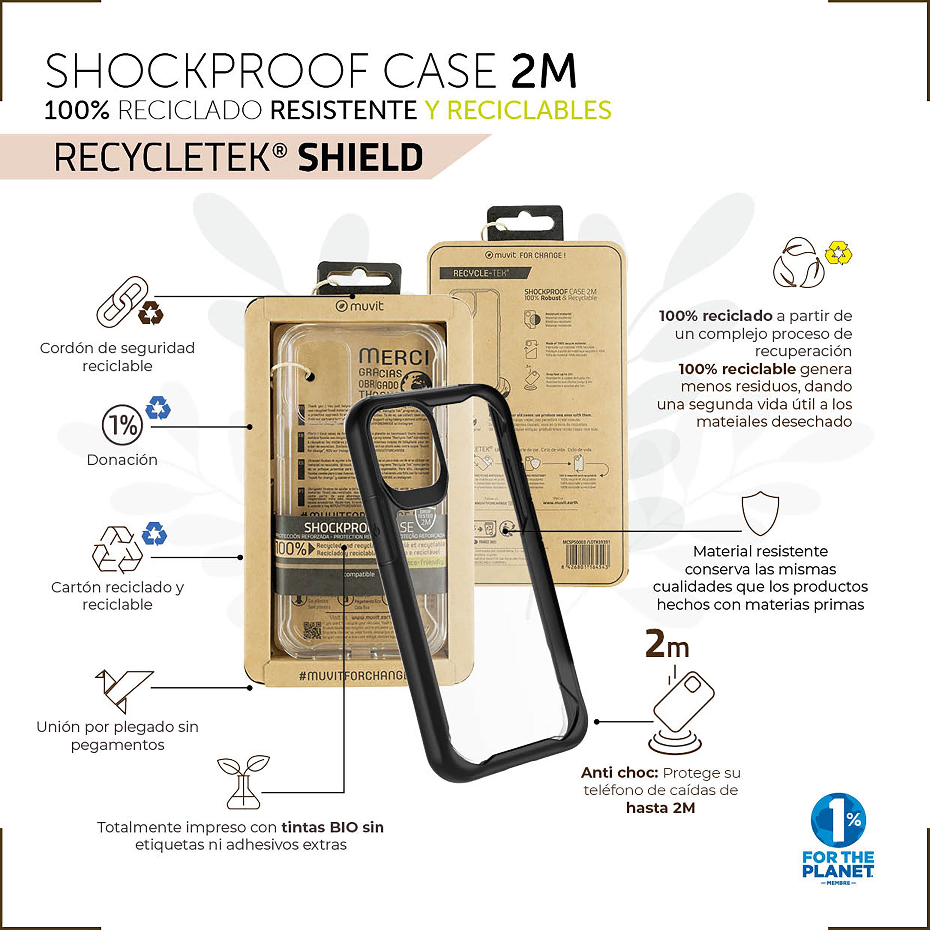 Funda Muvit Shockproof 2m Para Apple Iphone 13 Pro Max Transparente - Negra