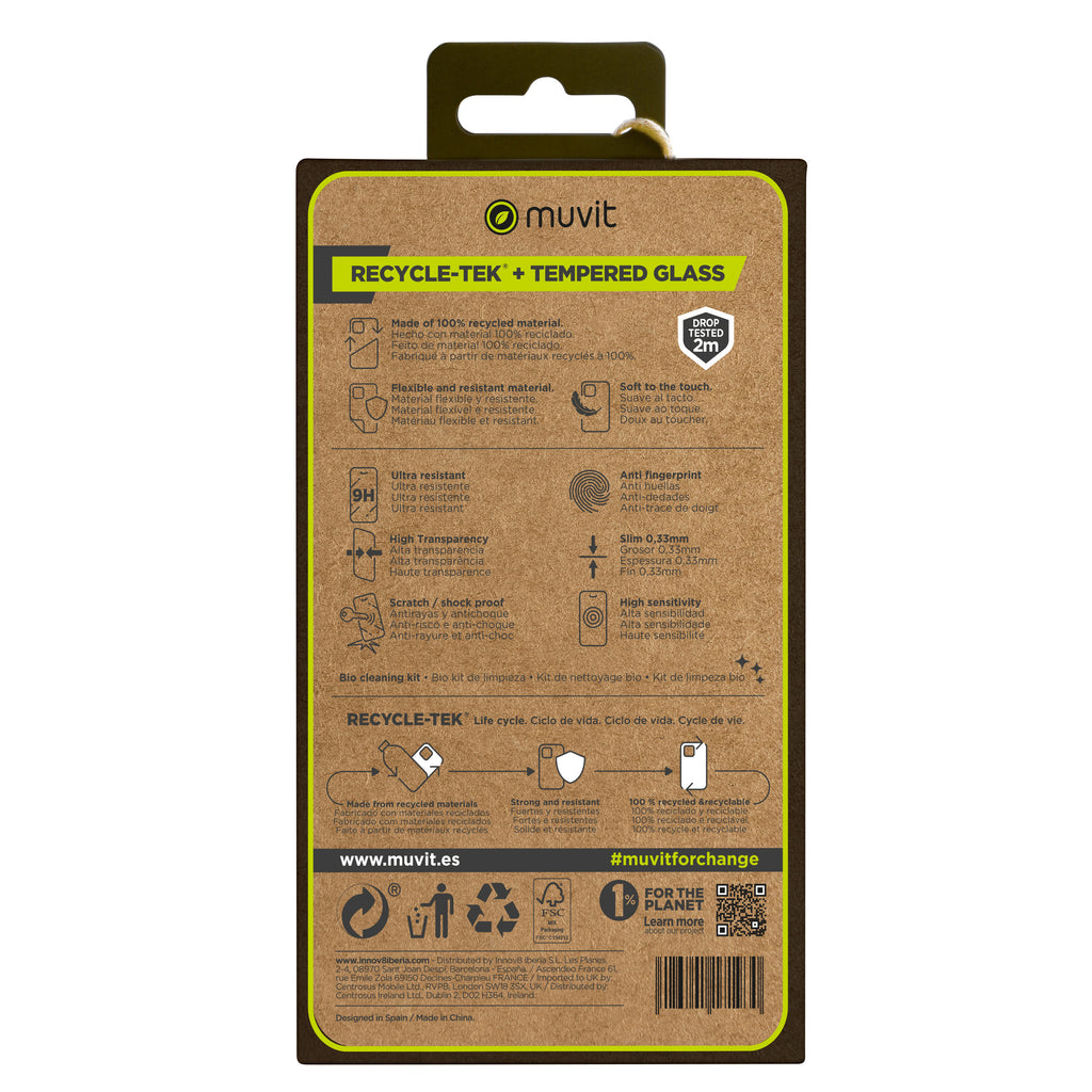 Funda Muvit Shockproof 2m Para Apple Iphone 15 Pro Max Transparente + Protector Pantalla Cristal Templado Marco Negro