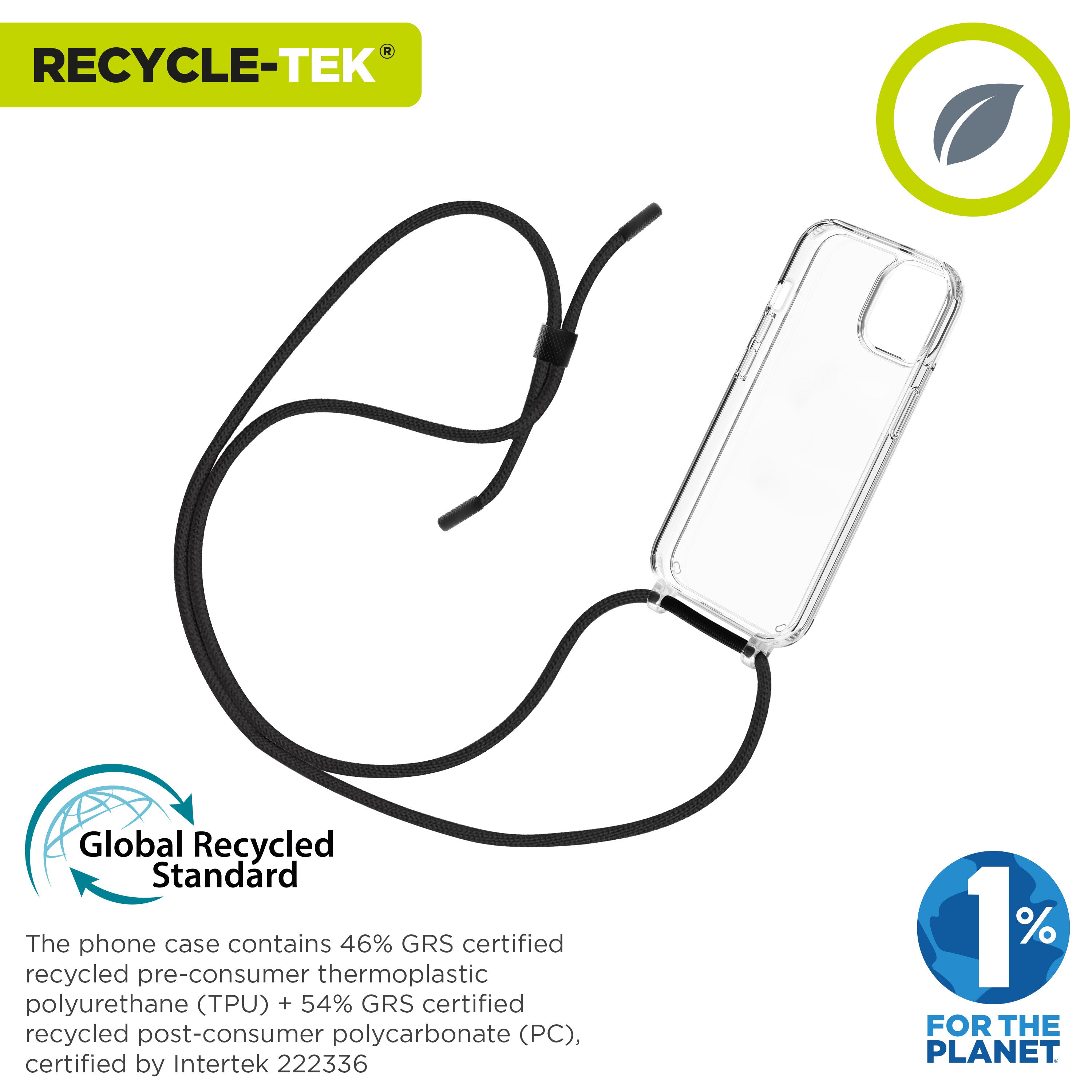 Funda Muvit Recycletek Para Apple Iphone 15 Transparente + Colgante Negro