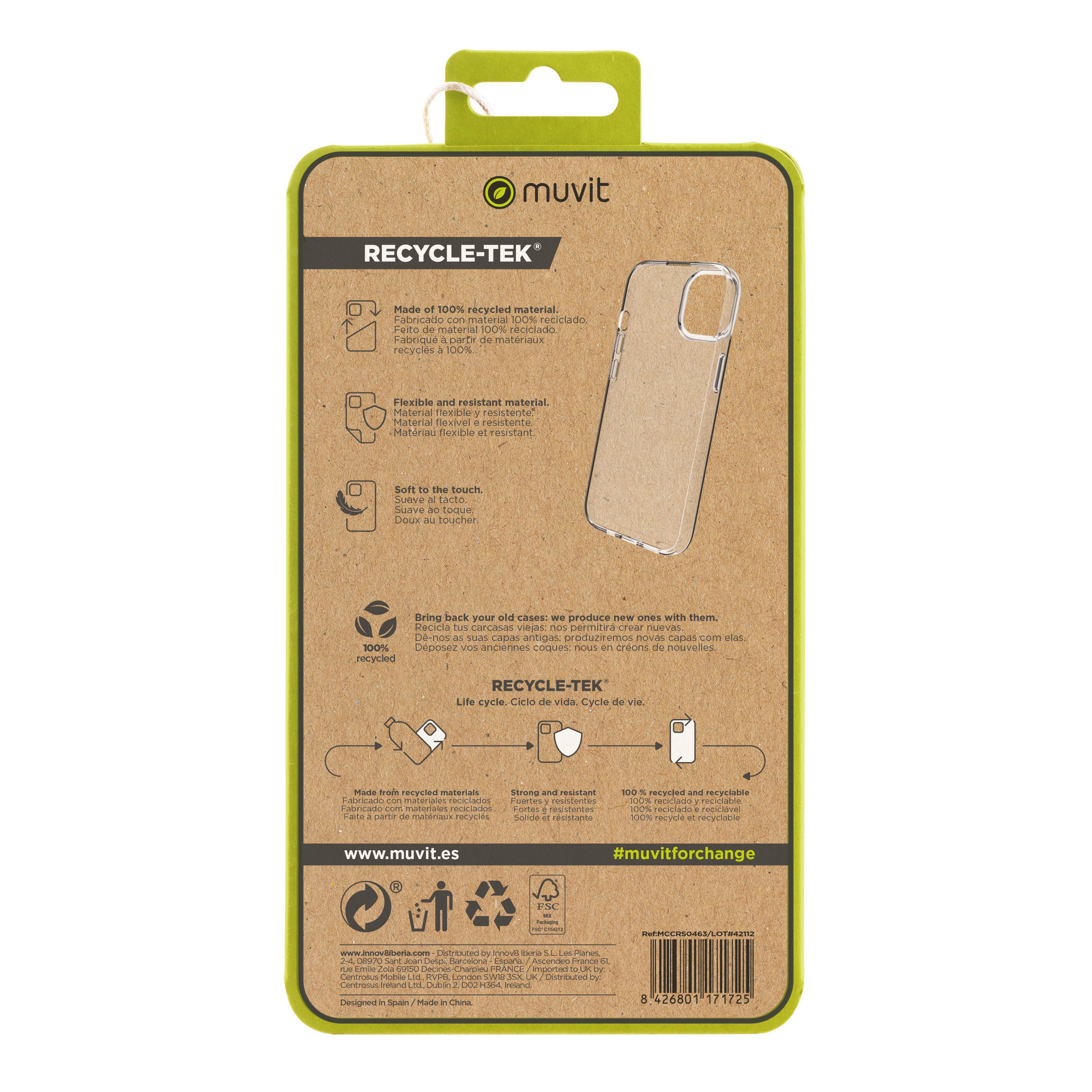 Funda Muvit Recycletek Para Apple Iphone 15 Transparente