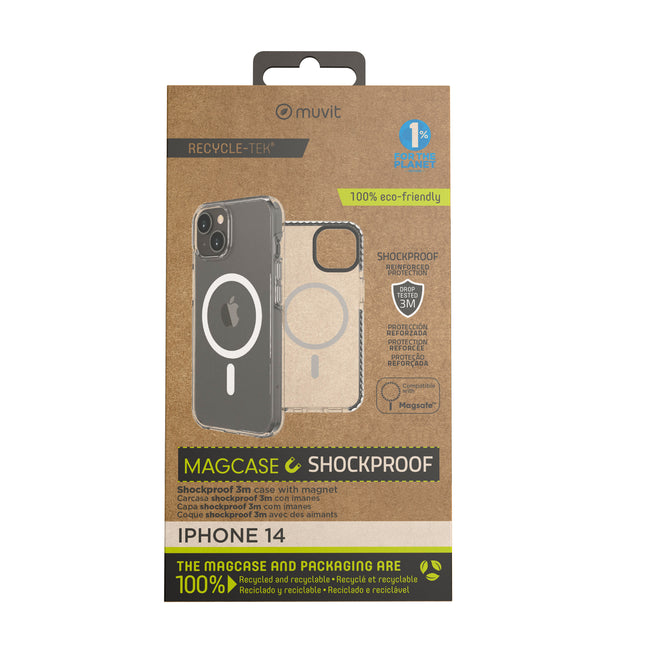 Funda Muvit Recycletek Magsafe Shockproof 3m Para Apple Iphone 14 Transparente - Negra Hover Image